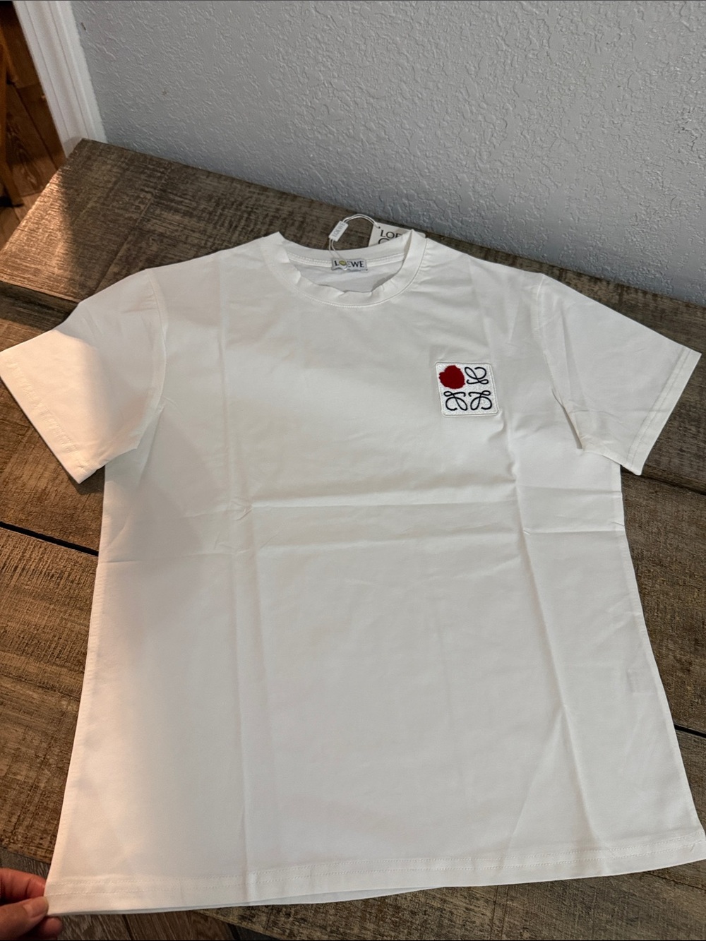 Inspired LO White Crewneck T-Shirt with RedLogo Patch